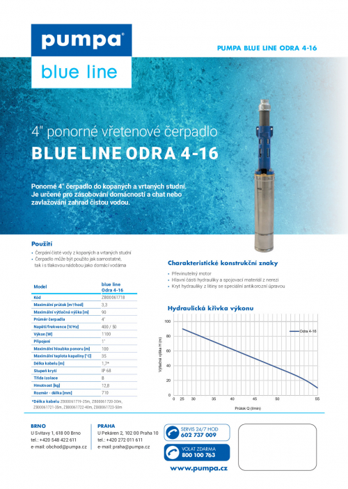 Odra 4-16 ponorné vřetenové 4" čerpadlo 400V