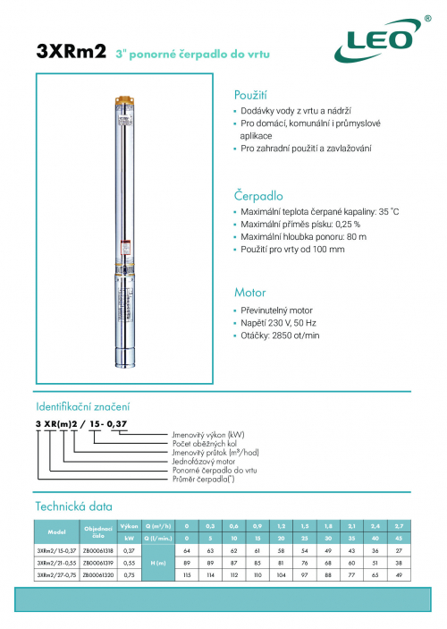 Leo 3XRm2 3" ponorné čerpadlo do vrtu 230V