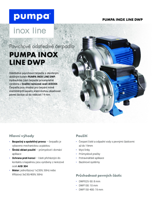 PUMPA inox line DWP odstředivá čerpadla 3x400V