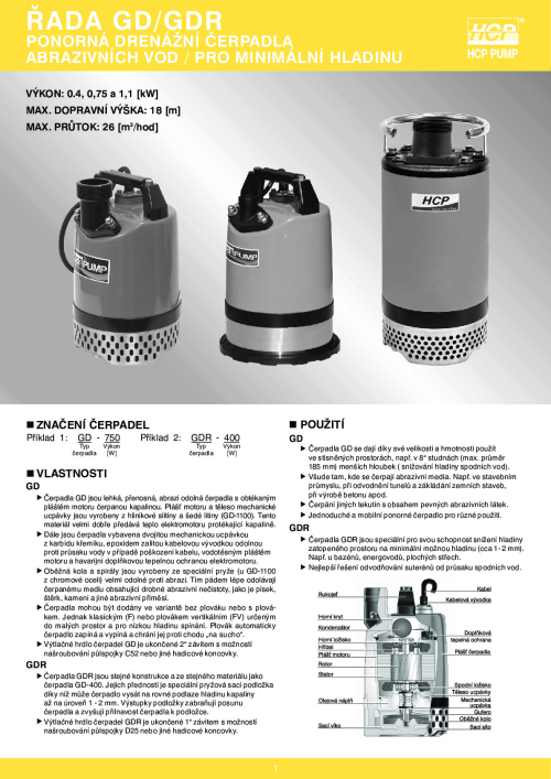 HCP ponorné čerpadlo GD-1100 1,1kW 400V 10m