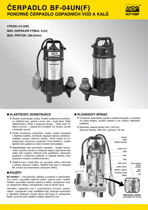 HCP BF-04UN(F) kalové čerpadlo 230V
