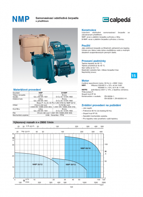 CALPEDA NMP - SAMONASÁVACÍ ODSTŘEDIVÁ ČERPADLA S PŘEDFILTREM
