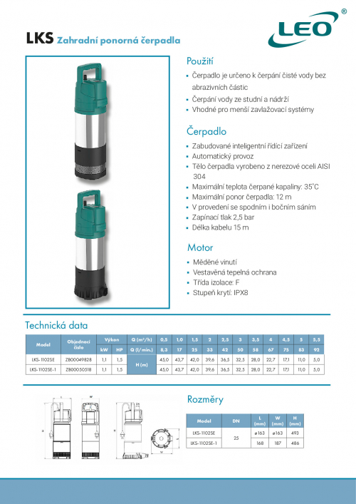 automat vodárna Leo LKS-1102SE automatické ponorné čerpadlo