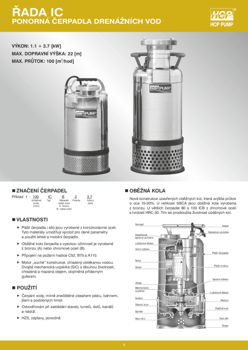 HCP 50ICA21.1 230V kalové čerpadlo s kabelem 15m + 10m hadice C52
