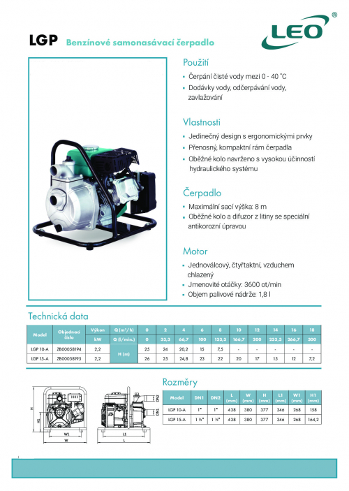 Leo LGP benzínové samonasávací čerpadlo