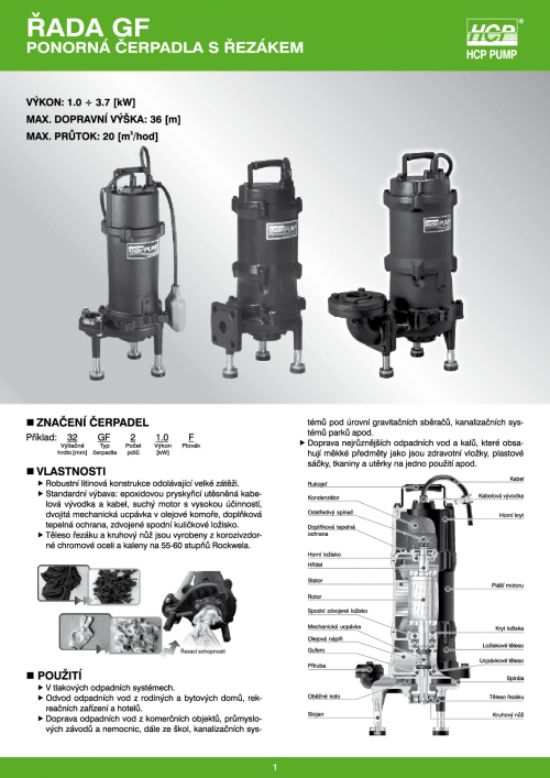 HCP 32GF21.0F 230V čerpadlo s řezákem s kabelem 10m, plovákem