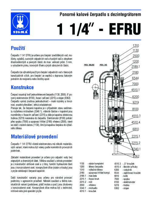 Čerpadlo SIGMA 1 1/4"EFRU-16-8-GU-082 kabel 10m