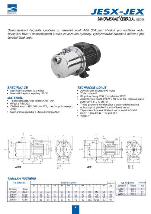 Ebara JESX - JEXM, samonasávací čerpadla