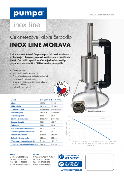 Celonerezové kalové čerpadlo  INOX MORAVA 230 nebo 400V