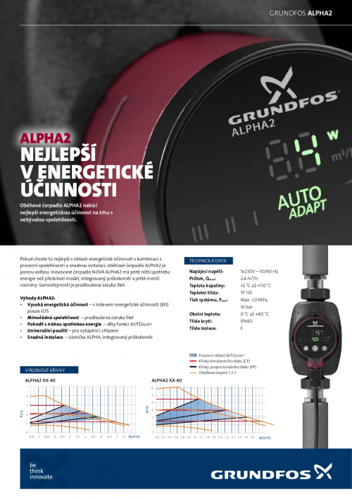 GRUNDFOS ALPHA2 energeticky úsporná regulovaná čerpadla