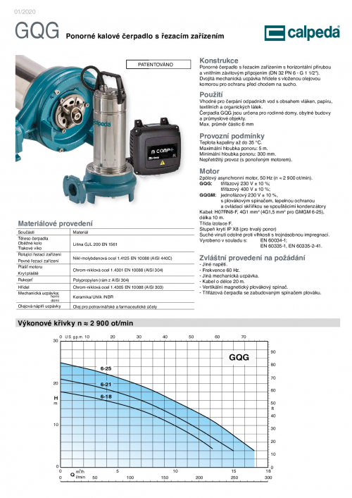 Calpeda GQG ponorná kalová čerpadla s řezacím zařízením 3x400V