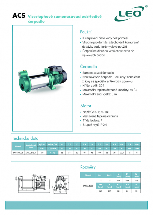Leo ACS(m) vícestupňové samonasávací odstředivé čerpadlo