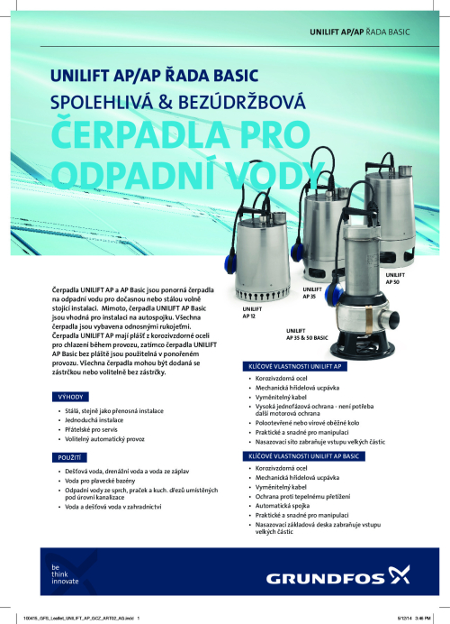 GRUNDFOS UNILIFT AP35/50B ponorná kalová čerpadla