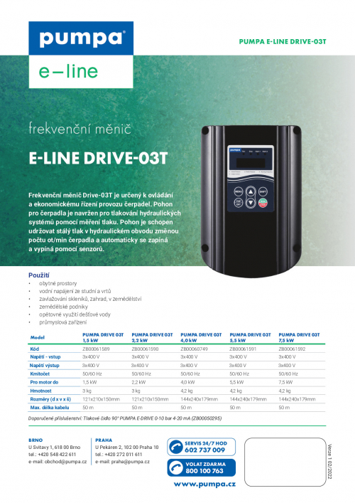 e-line Drive-03T frekvenční měnič bez snímače 400V