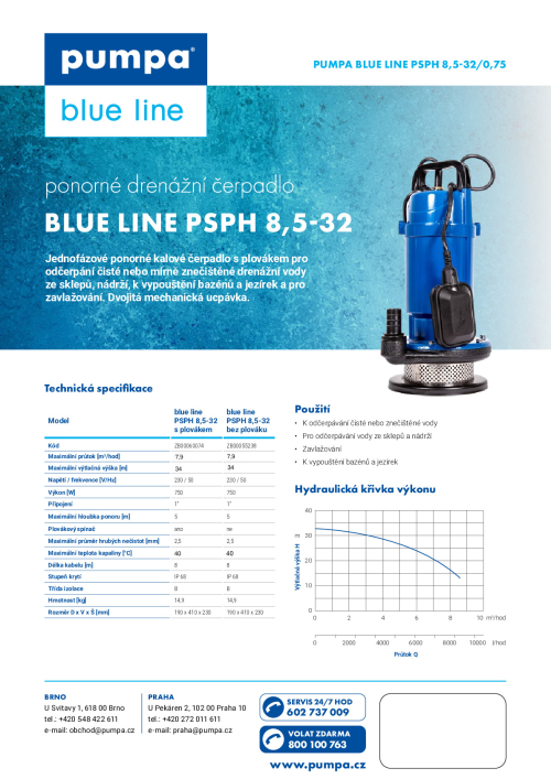 blue line PSPH 8,5-32/0,75 drenážní čerpadlo 230V