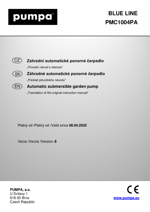 Blue Line PMC1004PA zahradní ponorné automatické čerpadlo 230V