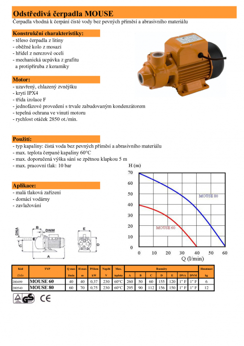 odstředivé a samonasávací čerpadlo MOUSE Q 60