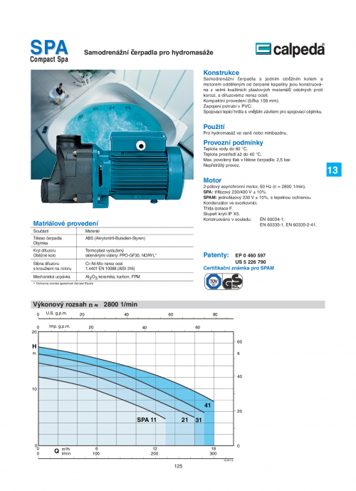SPA - Samodrenážní čerpadla pro hydromasáže
