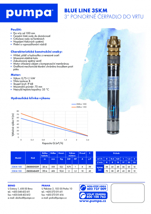 Blue Line ponorné čerpadlo do vrtu 3SKM 230V