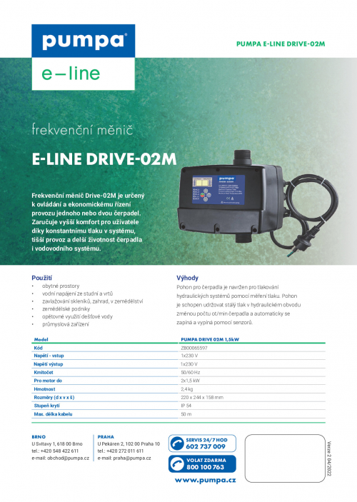 e-line Drive-02M frekvenční měnič s integrovaným snímačem tlaku 230V
