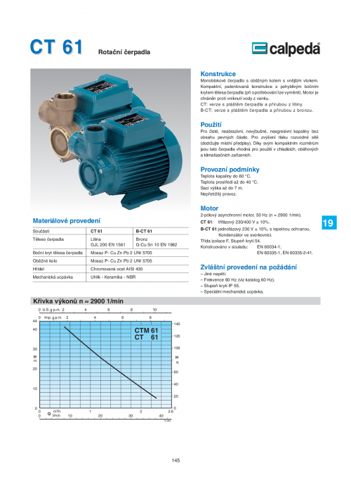 Calpeda CTM 61 čerpadla s periferním oběžným kolem 230V