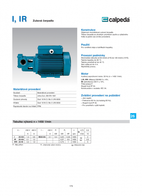 ZUBOVÁ ČERPADLA CALPEDA I, IR 