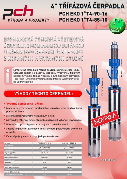 ponorné vřetenové čerpadlo PCH EKO 1"T4-90-16 čerpadlo 4" 400V