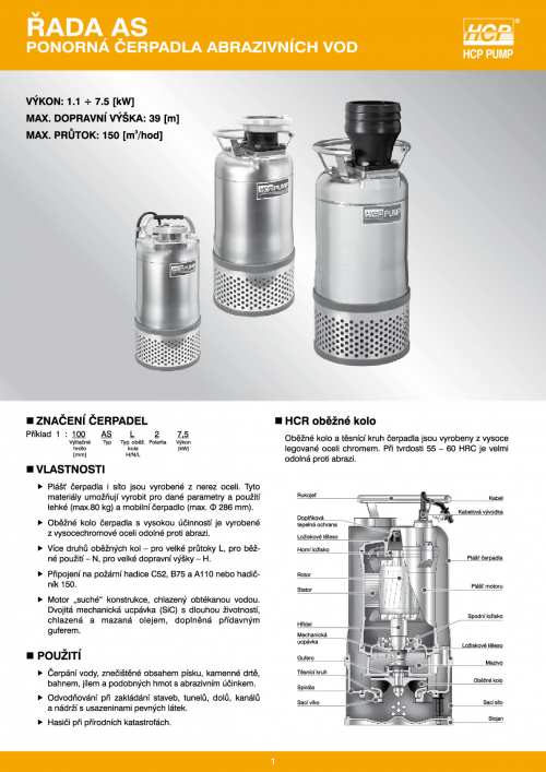 HCP ASH, ASN kalové čerpadlo 3x400V