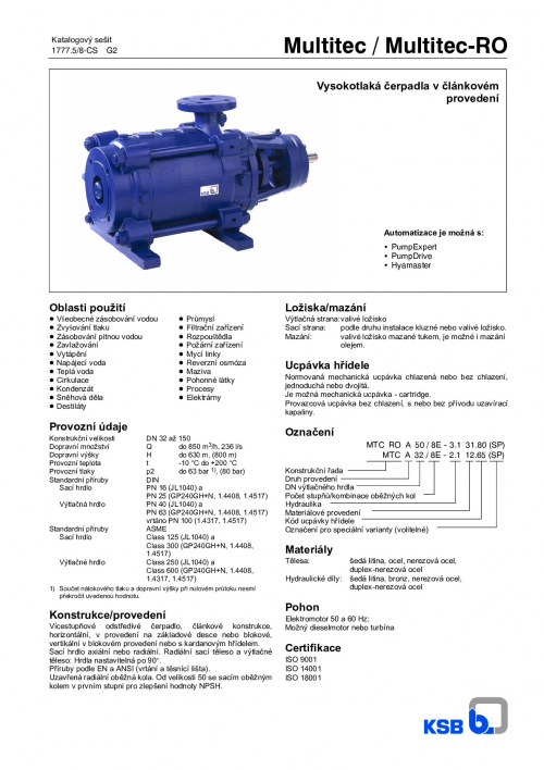 čerpadlo KSB Multitec A / B / C / D