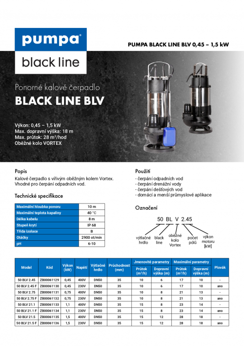 black line BLV 0,45-1,5 kW kalové čerpadlo 230 nebo 400V