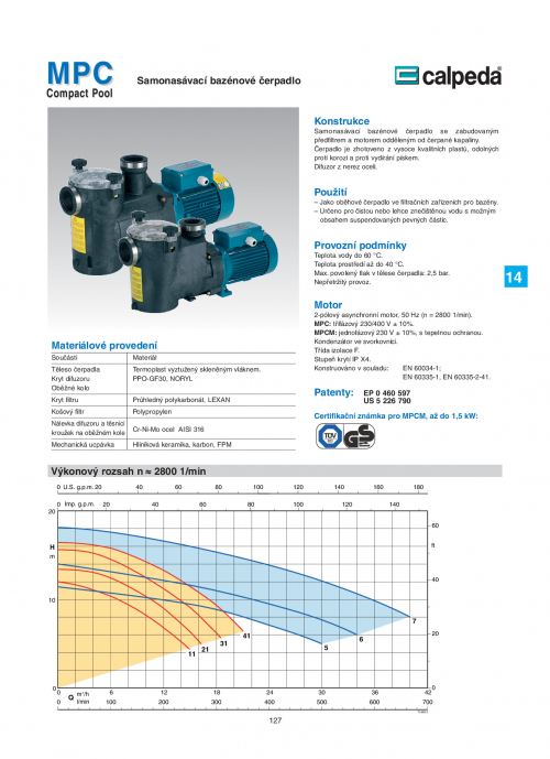 MPC - Samonasávací bazénová čerpadla s předfiltrem