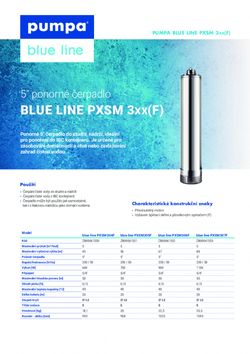 PXSM 3xx 5" ponorné čerpadlo ideální pro IBC kontejnery 230V